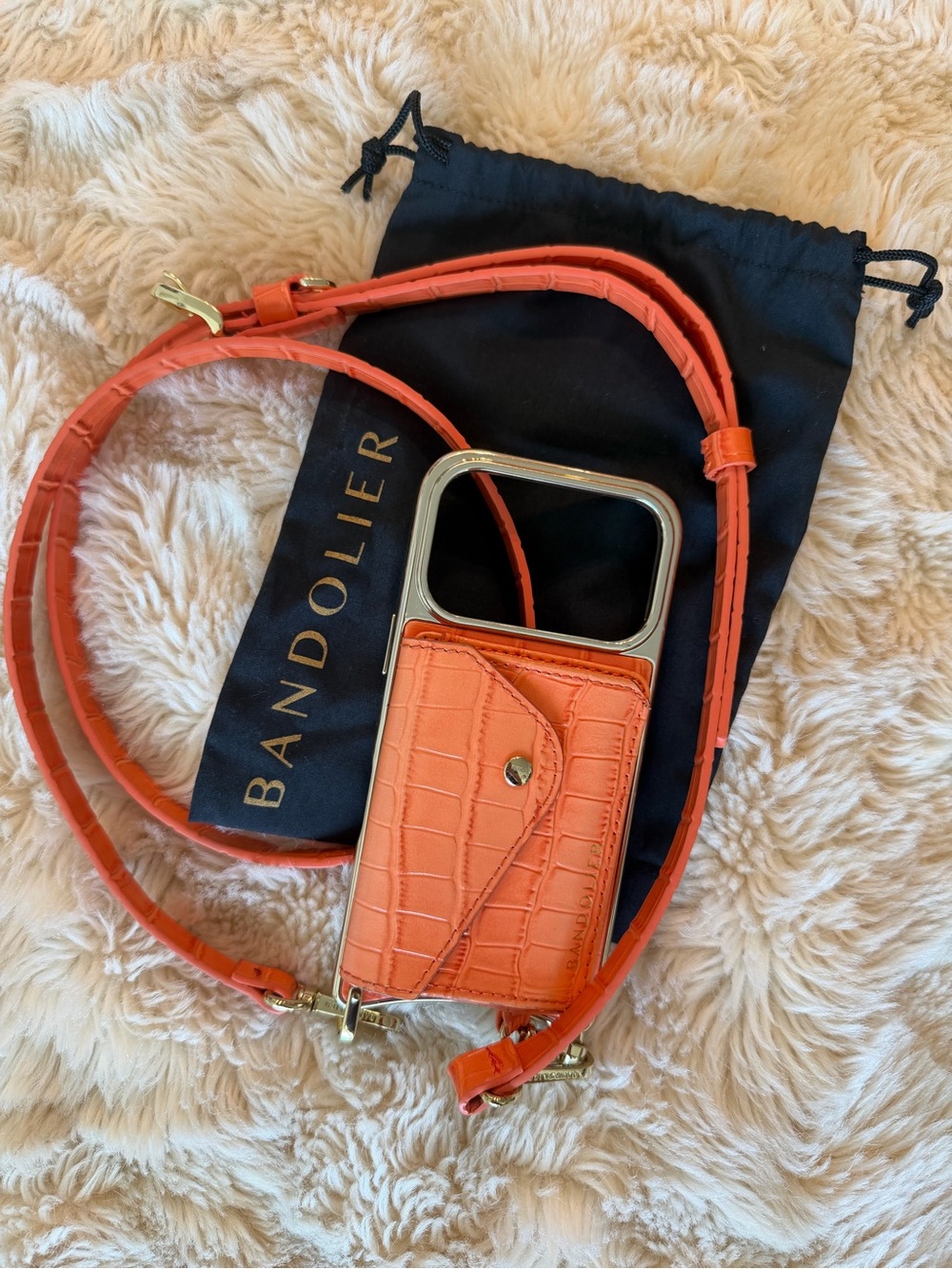 Bandolier Remi Magnet Orange Croc-Embossed Phone Crossbody with Card Pocket